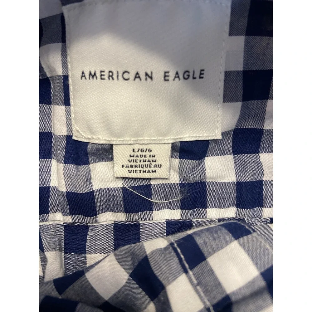 American Eagle Button Down‎ Shirt Blue White Plaid Long Sleeve Size Large New - Picture 10 of 10